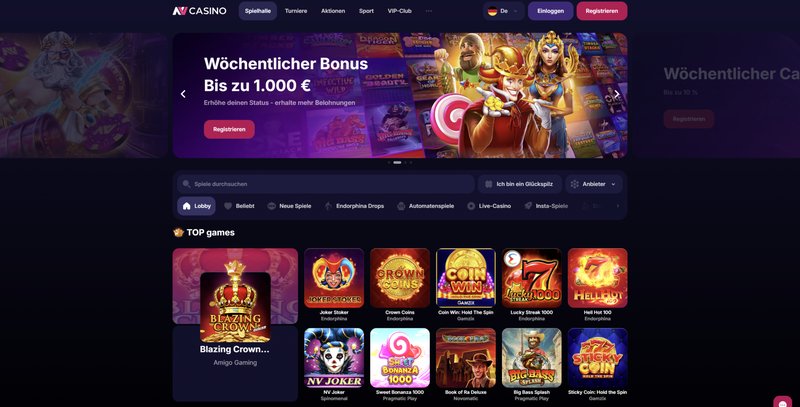 Spielen Sie in Deutschland im NVCasino Online mit attraktiven Boni und Prämien